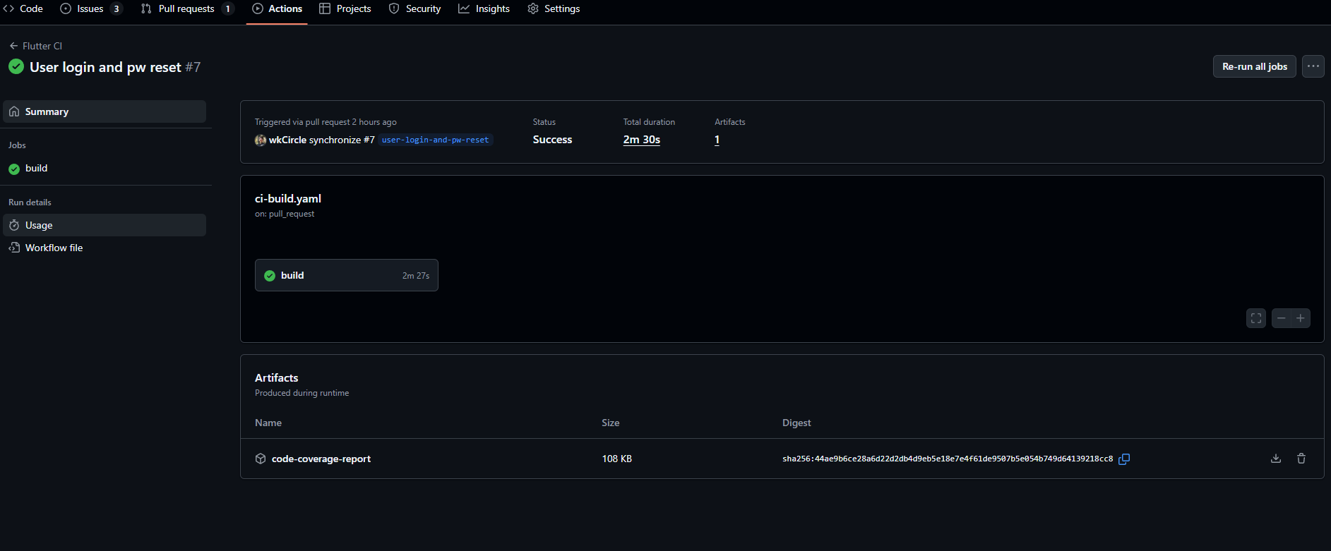 A success build screenshot in GitHub Actions